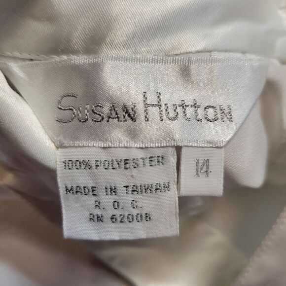 Susan Hutton Vintage White Satin Sheer Mesh Long Sleeve Blouse Women's Plus Size - Picture 6 of 9